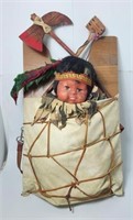 Indigenous Doll in Backpack w/Pipe&Axe Handmade