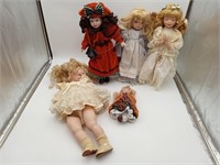 5 Porcelain Dolls joint Baby head hands & legs