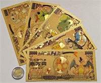 Collection 5 billets Pokémon GOLD dont CHARIZARD +
