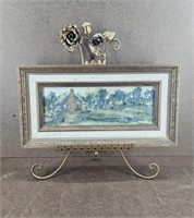 Framed & Signed Watercolor Art on Display Stand