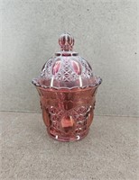 Vtg Imperial Cranberry Glass Covered Candy Dish