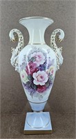 Doubled Handled Porcelain Floral Vtg Vase