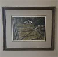 Signed & Framed Rustic Style Barn Scene Art