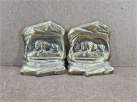 2 Brass Lion of Lucerne Monument Bookends