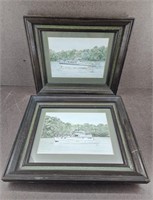 2 Framed & Signed Harms Boat Art Pieces