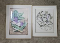 2 Framed & Signed Watercolor Produce Art