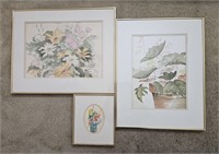 3 Misc. Framed & Signed Watercolor Floral Art