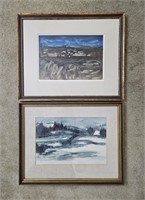 2 Framed & Signed Outdoor Scenery Watercolor Art