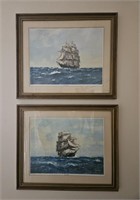 2 Framed Ship Nautical Art Prints by Hugh Knollys