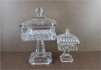 2 Square Vintage Clear Glass Pedestal Candy Dishes