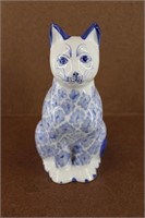 Vtg Ceramic Hand Painted Delft Blue Sitting Cat