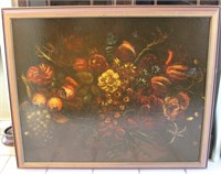 Antique Fruit Flowers Still Life Oil Painting