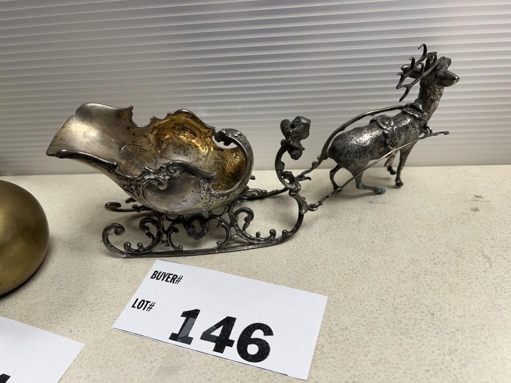 ANTIQUE SILVER REINDEER- HARNESSED SLEIGH