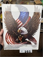NEW - METAL SIGN ART- EAGLE W/ AMERICAN FLAG