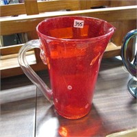 ART GLASS RED PITCHER  9 3/4" HIGH