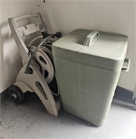 Water Hose Reel & Plastic Trash Can