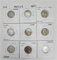 US Nickels 1912 to 1949 5 Cents