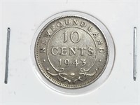 1943 Newfoundland Silver 10 Cents