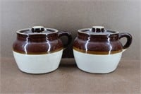 Vintage Stoneware Pottery Jug Bean Pots w/ Lids