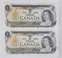 1973 Canada $1 2 Consecutives UNC