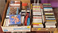 2 Trays of Cassette Tapes, VHS, DVDs, CDs, etc