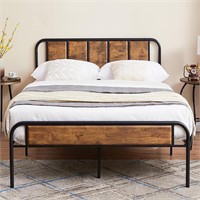 Full Bed Frame  Wood  Heavy Duty  Brown