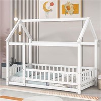 Twin Floor Bed Frame with Fence, House