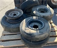 Pallet w/Five 22x6.6-10 Tires on Implement Rims