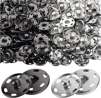 100 Sets 19mm Sew-On Snap Buttons  Black/Silver