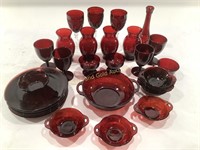 Ruby Red Berry Bowl Set, Goblets, Vases, & More