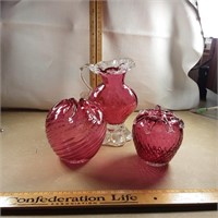 assorted Cranberry glass lot