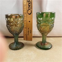 green carnival glass wine goblets