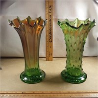 carnival glass vase lot of 2