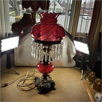 Vintage cranberry swirl glass lamp