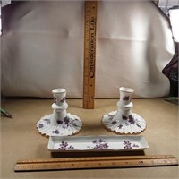 Victorian violets set of 3 porcelain