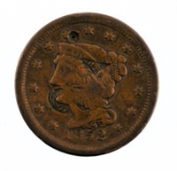 1852 Matron Head Large Cent with Damage.