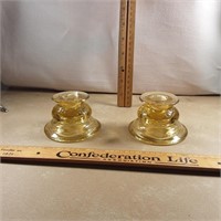 yellow depression glass imperial candlesticks