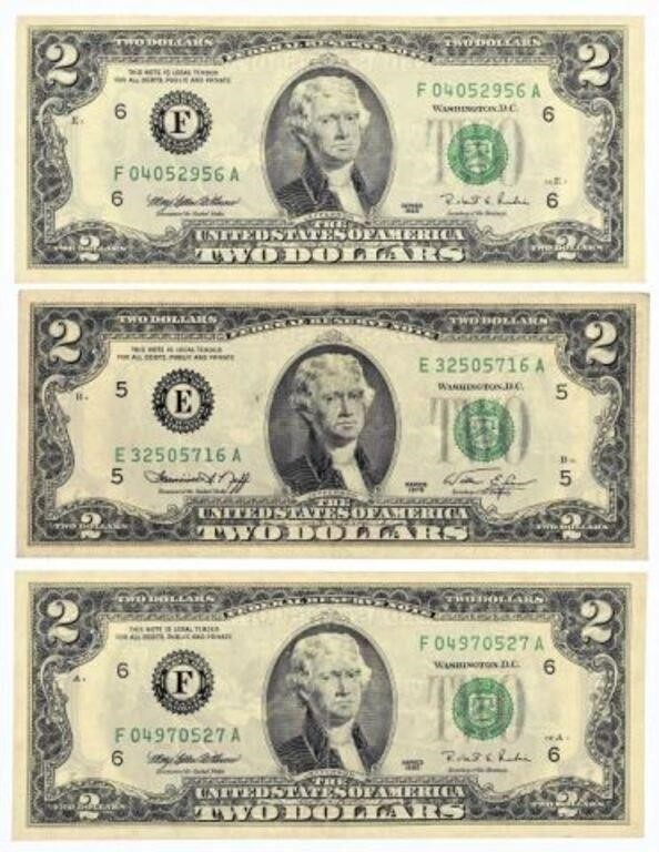 Two 1995 & One 1976 $2 Bills