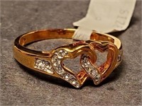 Crystal Heart Ring Gold Tone