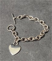 Italy Sterling Silver Heart Toggle Bracelet