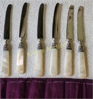 6 pearl handled & sterling fruit, cheese knives