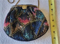 vtg oriental beaded clutch / purse w/ handle