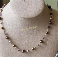 vtg givenchy gold tone amethyst & pearl necklace "