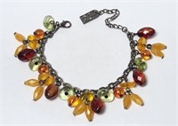 Colorful Bead Bracelet Signed Phyto Bronze VTG