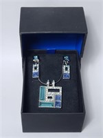 Pendant Necklace Earring Blue Rhinestones Crystal