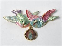 Colorful Doves & St-Mary Brooch VTG