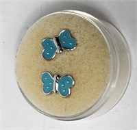 Blue Butterfly Post Earrings Sterling Silver Vinte