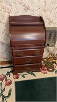 3 drawer wooden roll top desk with gold colored