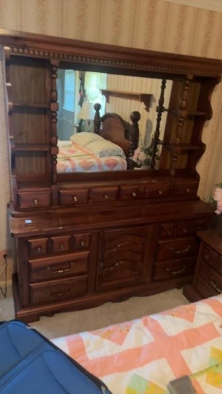 10 drawer wooden dresser with mirror.