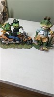 Frogs on motorcycle and farmer frog